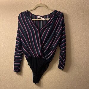 ASTR Striped V-Neck Bodysuit